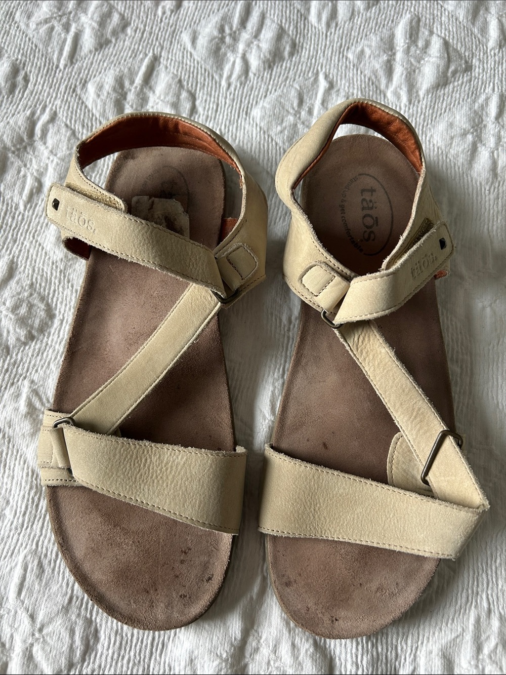 Taos Cream Leather Strappy Sandals, Size 10, Gently Used.